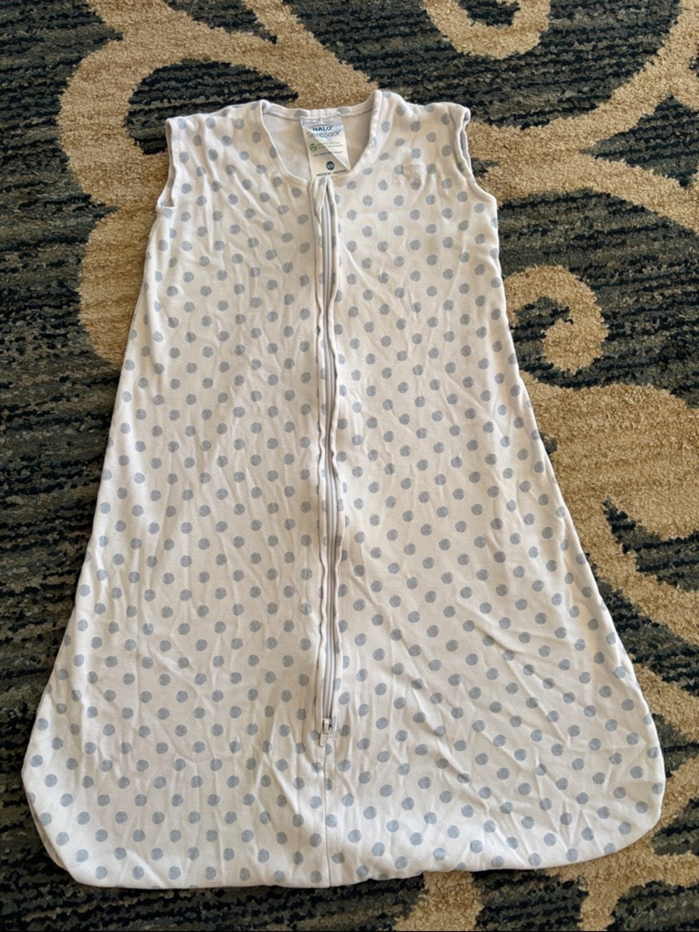 Halo Baby Zip-Front Polka Dot 6-12 months Sleep Sack - White & Light Blue